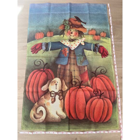 Vintage Outdoor Porch Flag Scarecrow Pumpkin Field Autumn Harvest w Dog JL - Picture 1 of 7